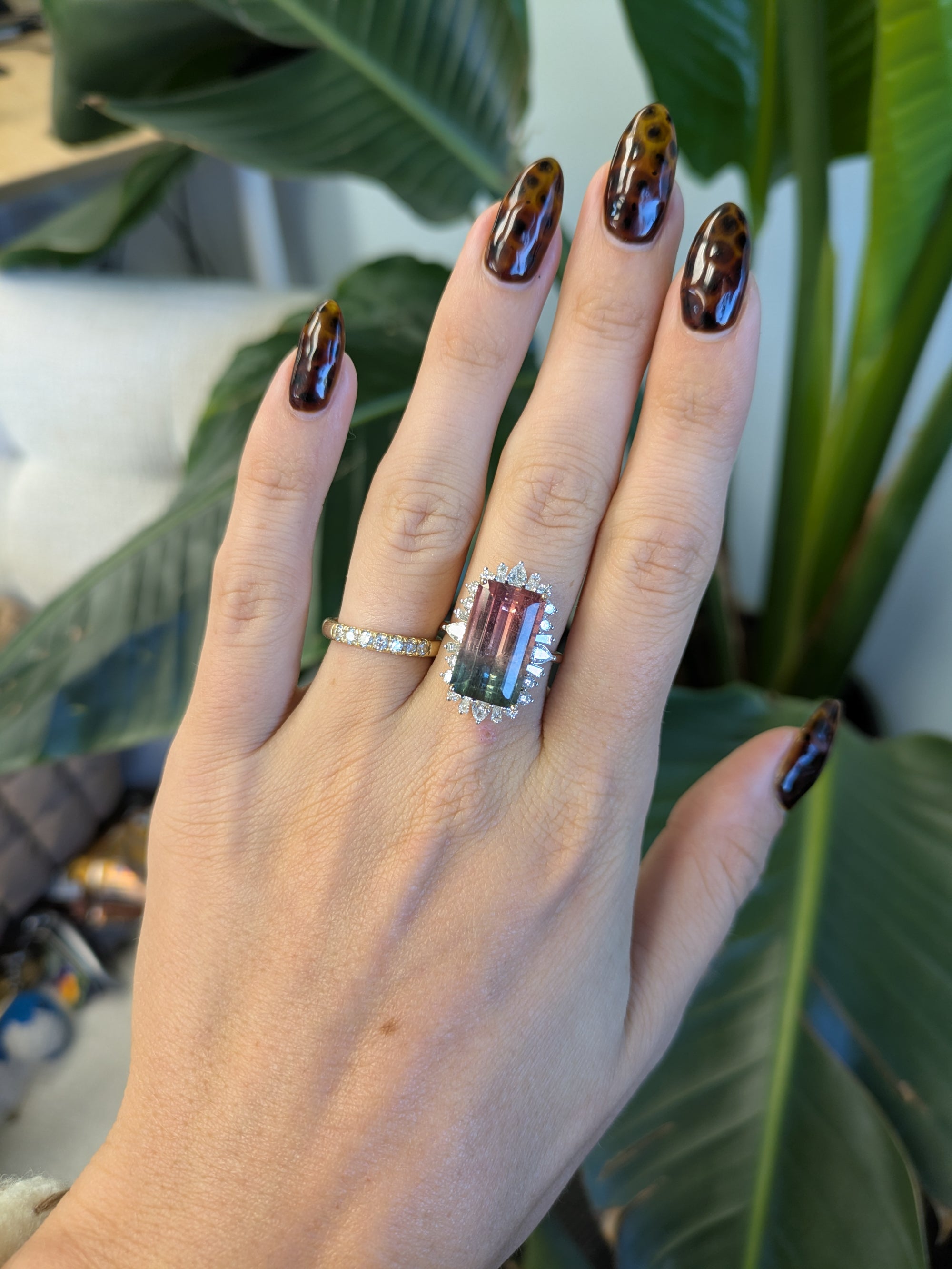 14K white & yellow gold bi-color tourmaline ring