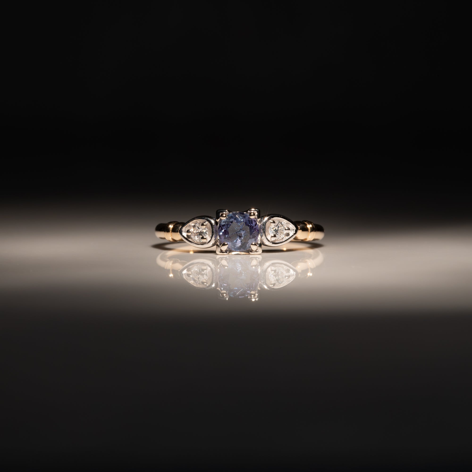 14K white & yellow gold alexandrite ring with diamond accents