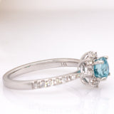 Zoya 14k Solid White Gold Blue Zircon Ring W Natural Diamonds | Round, 5mm