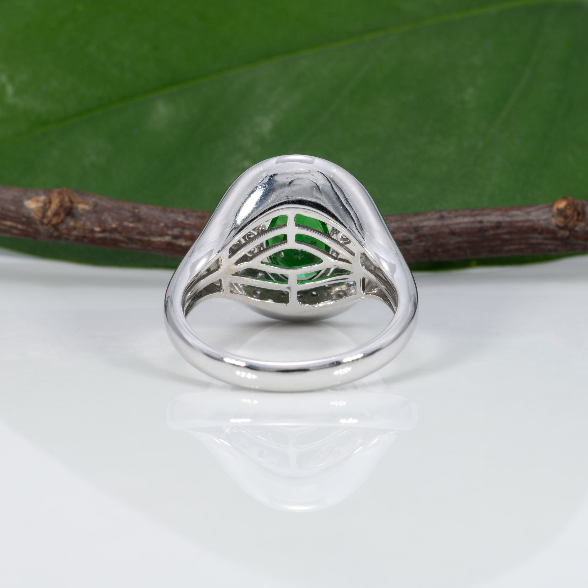 14K white gold tsavorite garnet ring