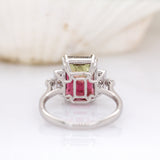 Nimisha 14K Solid White Gold Bi-Color Tourmaline and Diamonds Ring | EM 11x7mm