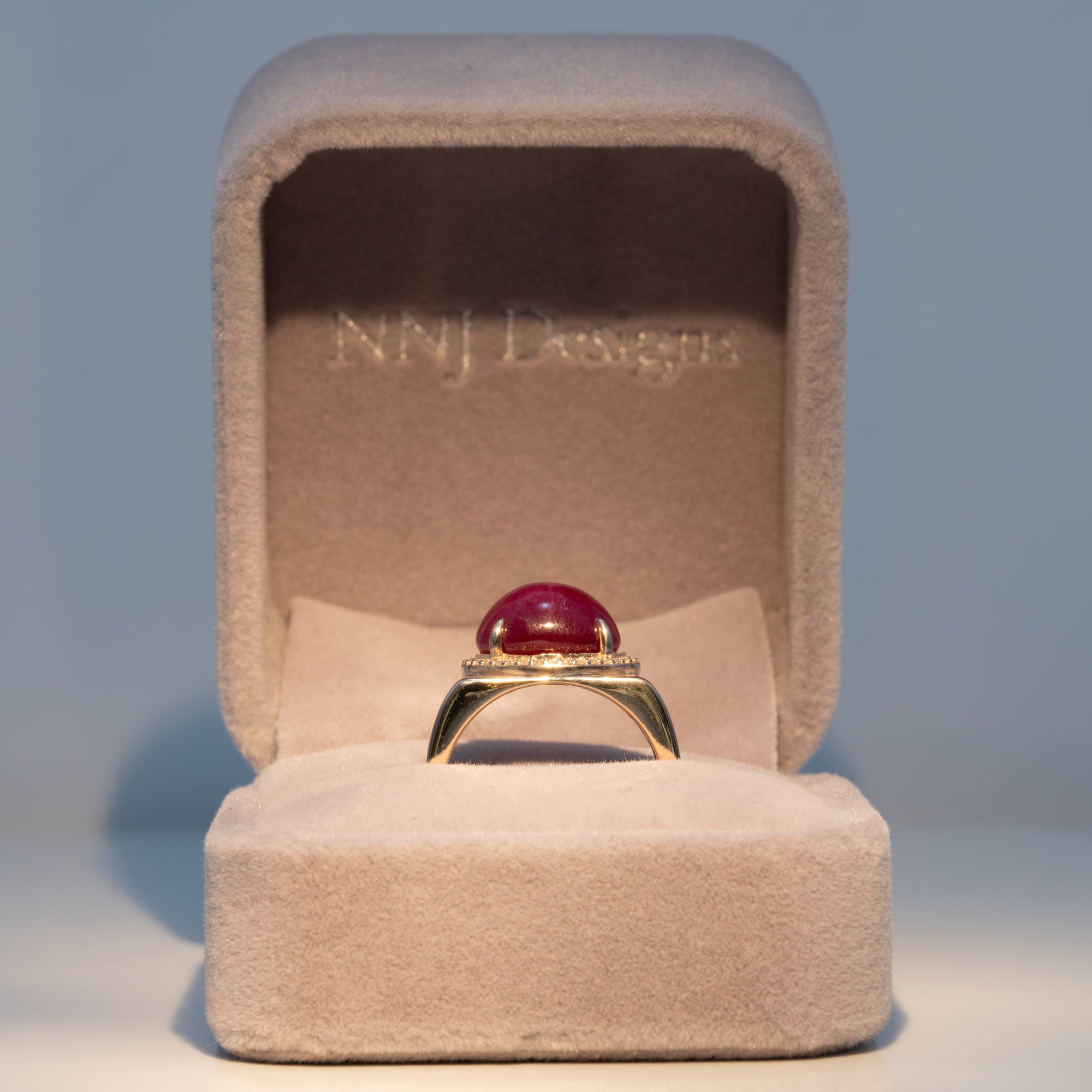 14K yellow gold star ruby ring with diamond accents