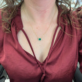 Ermine Solid 14k Gold Zambian Emerald Pendant with Natural Diamonds Halo, 8x6mm