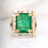 7.5ct Zambian Emerald Ring with Natural Diamonds in 18K Solid Gold - Heirloom Quality, Timeless Jewelry