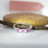 Kairoa Solid 14k Gold Pink sapphire Band Ring with Natural Diamonds Accents, 4x3mm