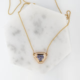 Cara Solid 14K Gold 1.3ct Sapphire Pendant with Chain, Earth Mined Diamonds Halo