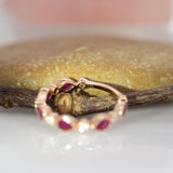 Vexa Solid 14k Gold Ruby Band Ring with Natural Diamonds Accents, Pear 5x3mm