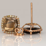 Golden Sheen Sapphire Stud Earrings with Earth-Mined Diamond Accents in Solid 14K Gold | 8mm Cushion Cut Natural Sapphire Fine Jewelry