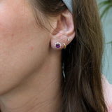 Ashtine 14K Yellow Gold Rhodolite Garnet and Diamond Halo Stud Earrings | Round 5mm