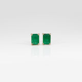 Beautiful Zambian Emerald Solitaire Stud Earrings in Solid 14K Gold | Emerald Cut 5x3mm 6x4mm 7x5mm 8x6mm