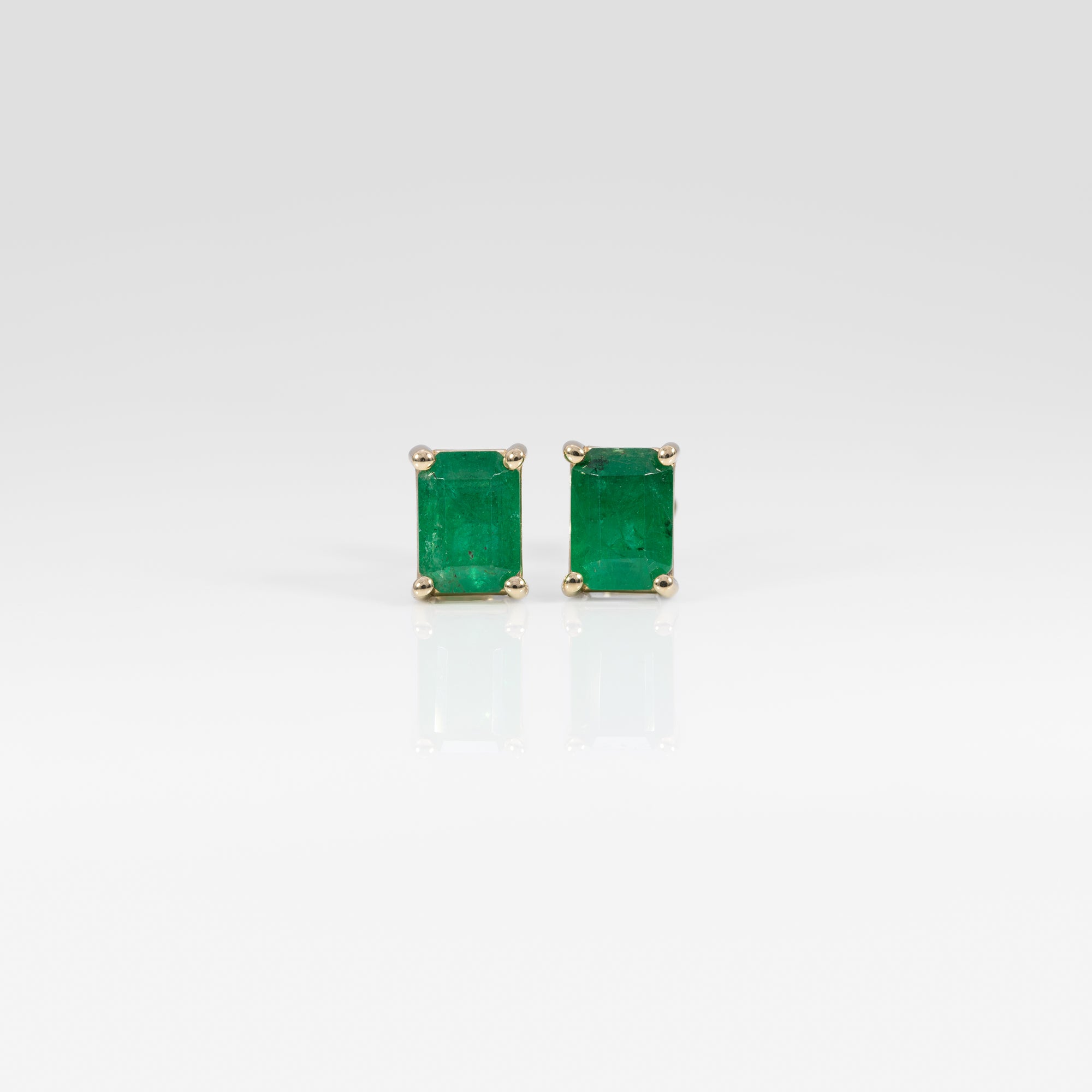 Beautiful Zambian Emerald Solitaire Stud Earrings in Solid 14K Gold | Emerald Cut 5x3mm 6x4mm 7x5mm 8x6mm