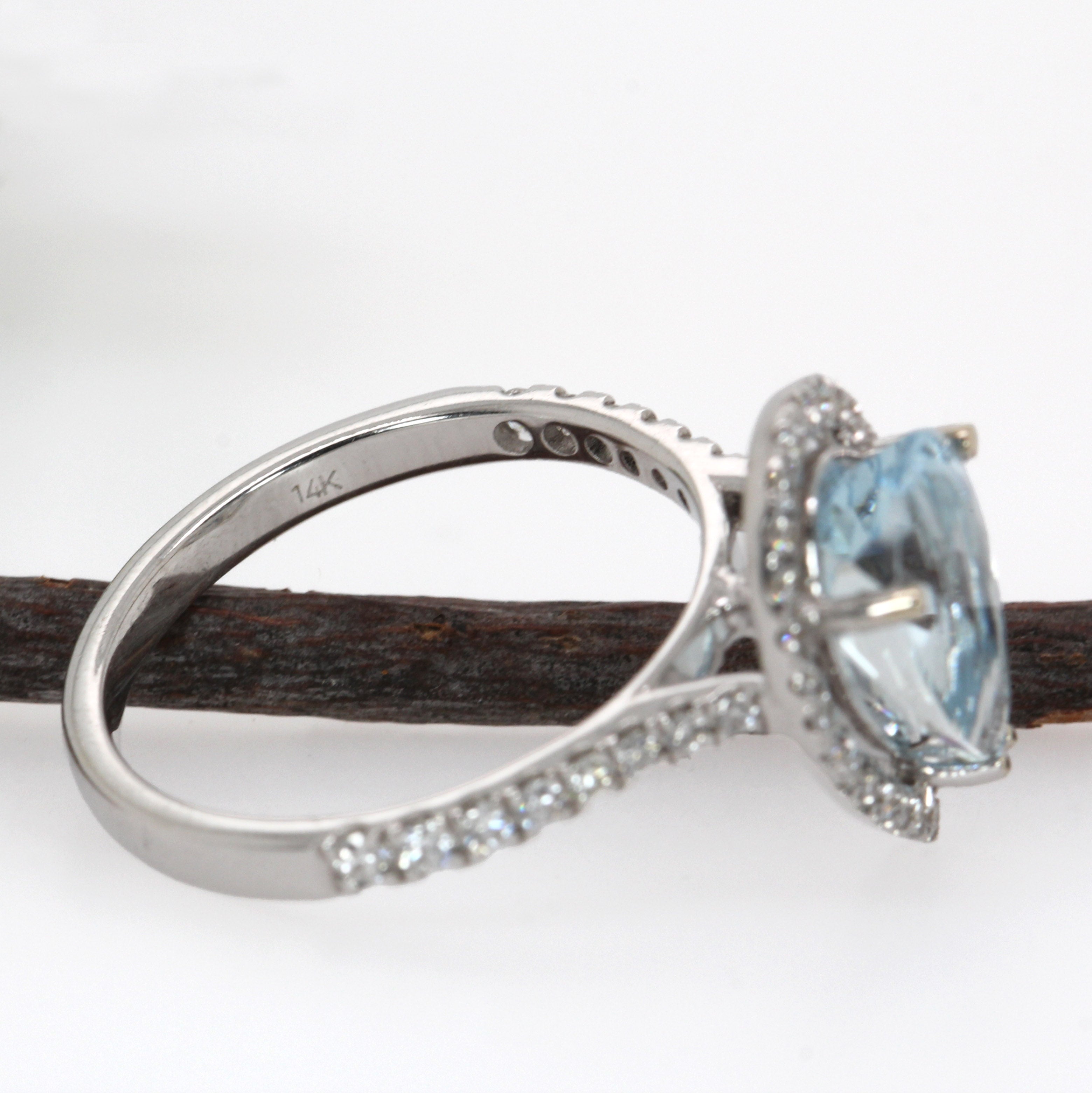 Alaina 14K White Gold 2.18cts Aquamarine Diamond Ring | Pear Shape 10.5x6.5mm