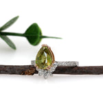 Yamini 14K Dual White Rose Gold Pear Shape 2.4cts Sphene Diamond Ring | Pear Shape 9X6mm