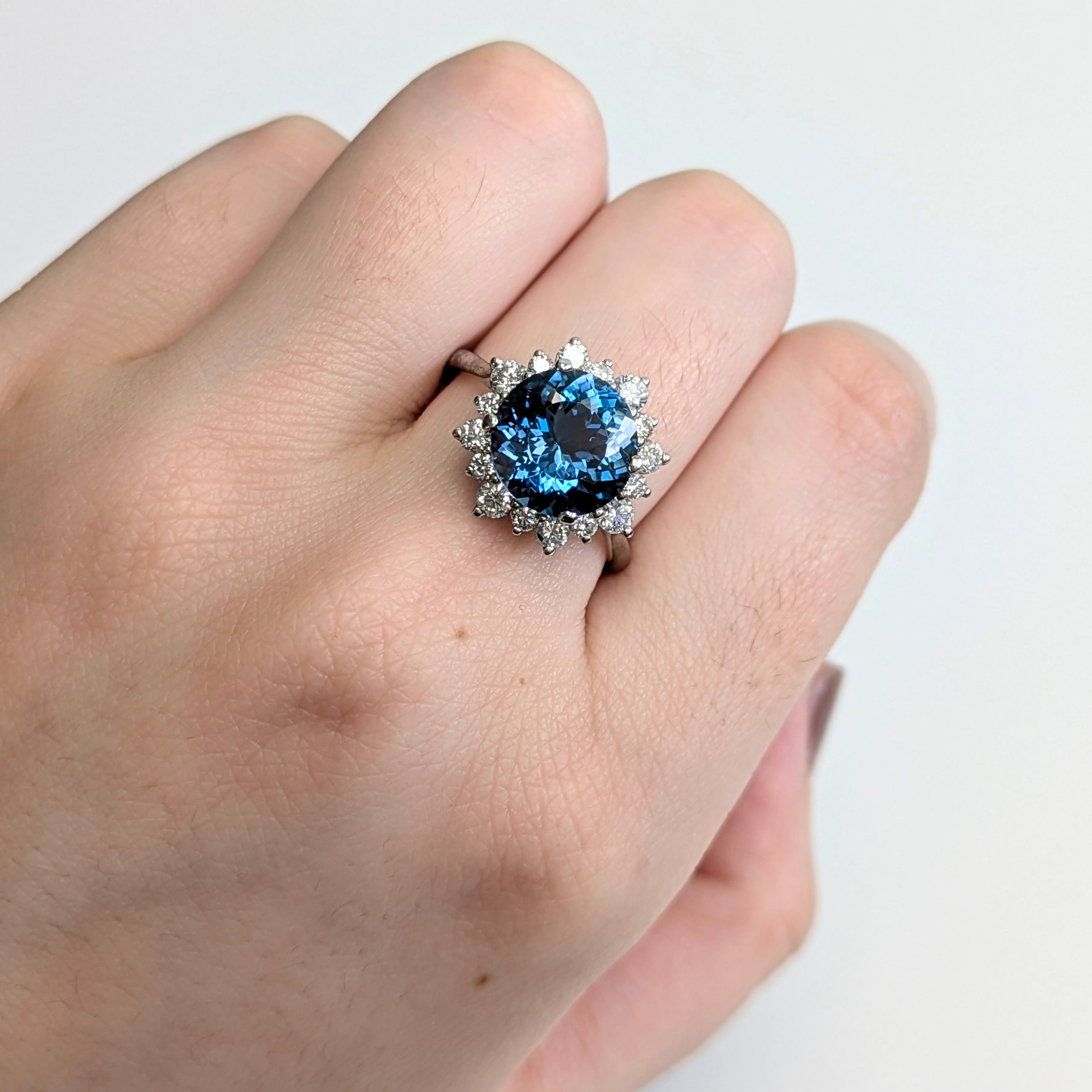 Tanu 14K White Gold 4.05cts London Blue Topaz Diamond Ring | Round 10mm