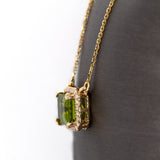 Wendy 14K Yellow Gold Peridot and Diamond Halo Necklace | EM 9x7mm