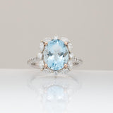 3.2Ct Aquamarine Ring with Natural Diamonds Accents: Solid 14K Dual Gold, 11x9mm