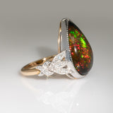 7.5Ct Black Opal Ring with Natural Diamond Accents: Solid 14K Gold, 19x12.5mm