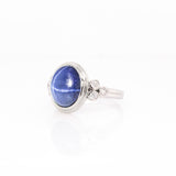 Tova Solid 14k White Gold Star Sapphire Ring with Natural Diamonds Accents, Oval 11x9mm