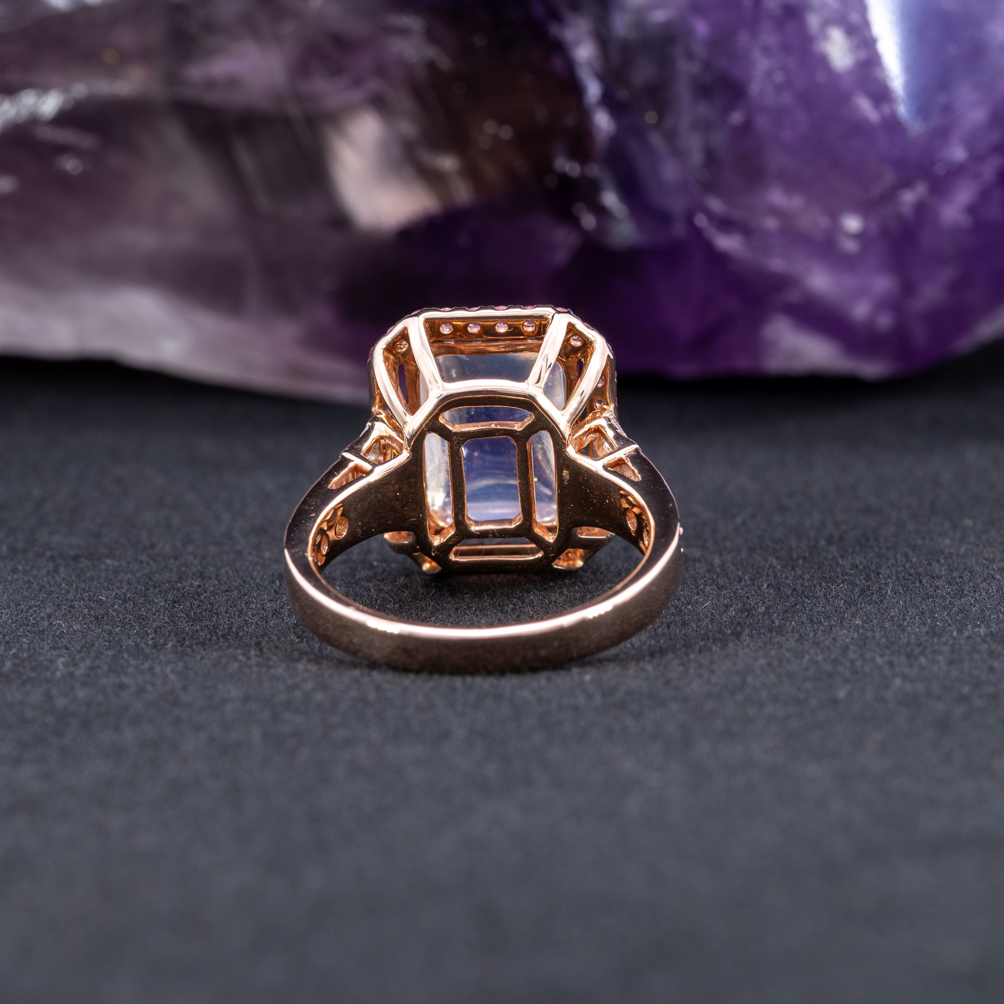 14K rose gold rainbow moonstone ring