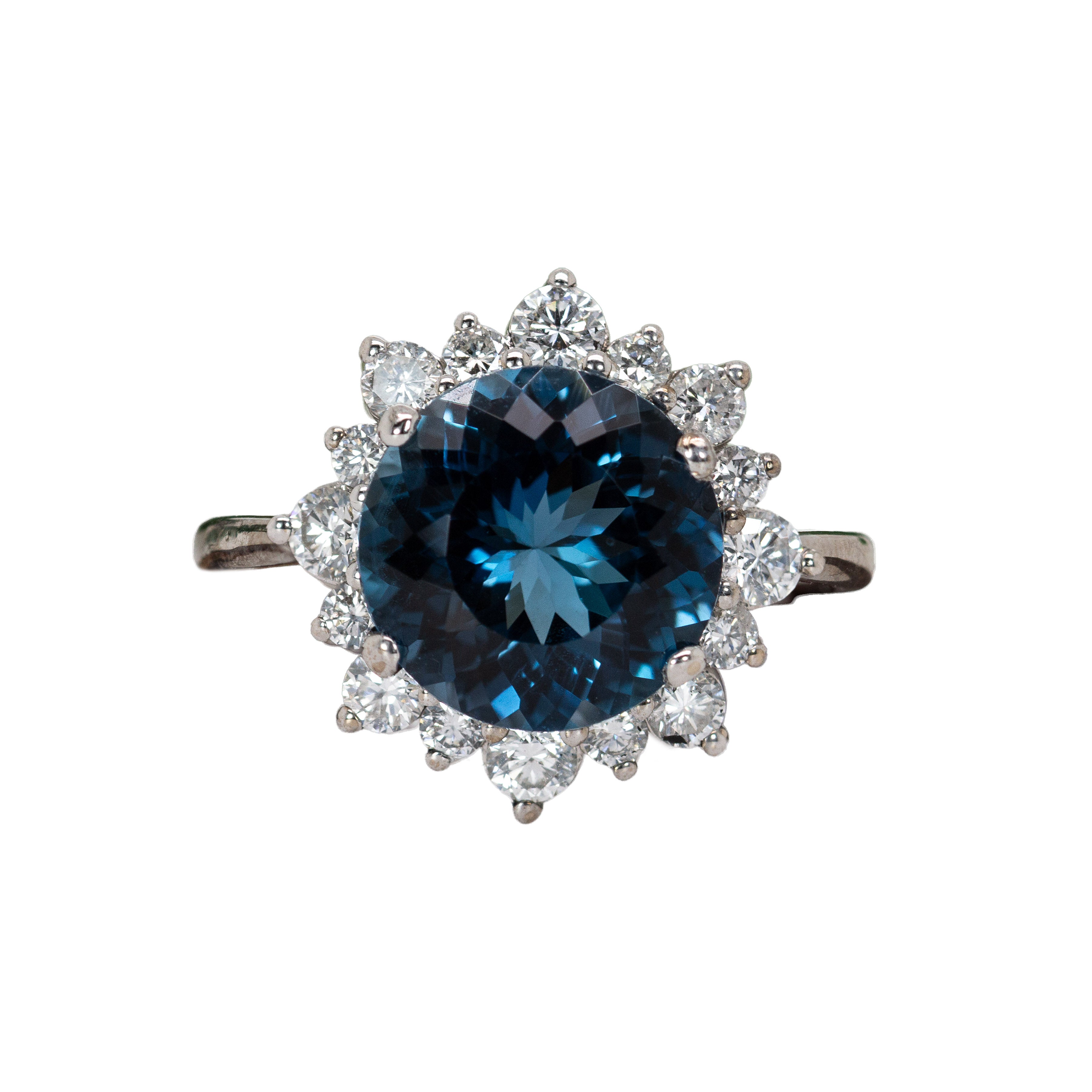 Tanu 14K White Gold 4.05cts London Blue Topaz Diamond Ring | Round 10mm