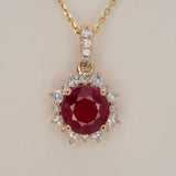 1.9Ct Madagascar Ruby Pendant with Earth Mined Diamond Accents in Solid 14K Gold – 6.5mm Round Gemstone Fine Jewelry