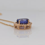 Azura 14k Solid Gold Tanzanite Pendant with Natural Diamonds Halo | Oval 9x7mm