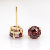 Roxy 14K Solid Gold Red Zircon Stud Earrings | Round 6.5mm