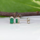 Mwaka | Zambian Emerald Solitaire Stud Earrings – Emerald Cut 5×3mm – Solid 14K Gold (Yellow, White or Rose)
