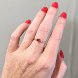 Dainty Red Spinel Ring w Earth Mined Diamonds in Solid 14K Yellow Gold OV 5x4mm