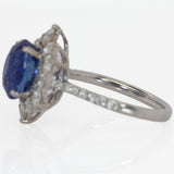 Irmak Solid 14k Gold GIA Certified Blue Sapphire Ring with Natural Diamonds Accents, Oval 8x6mm