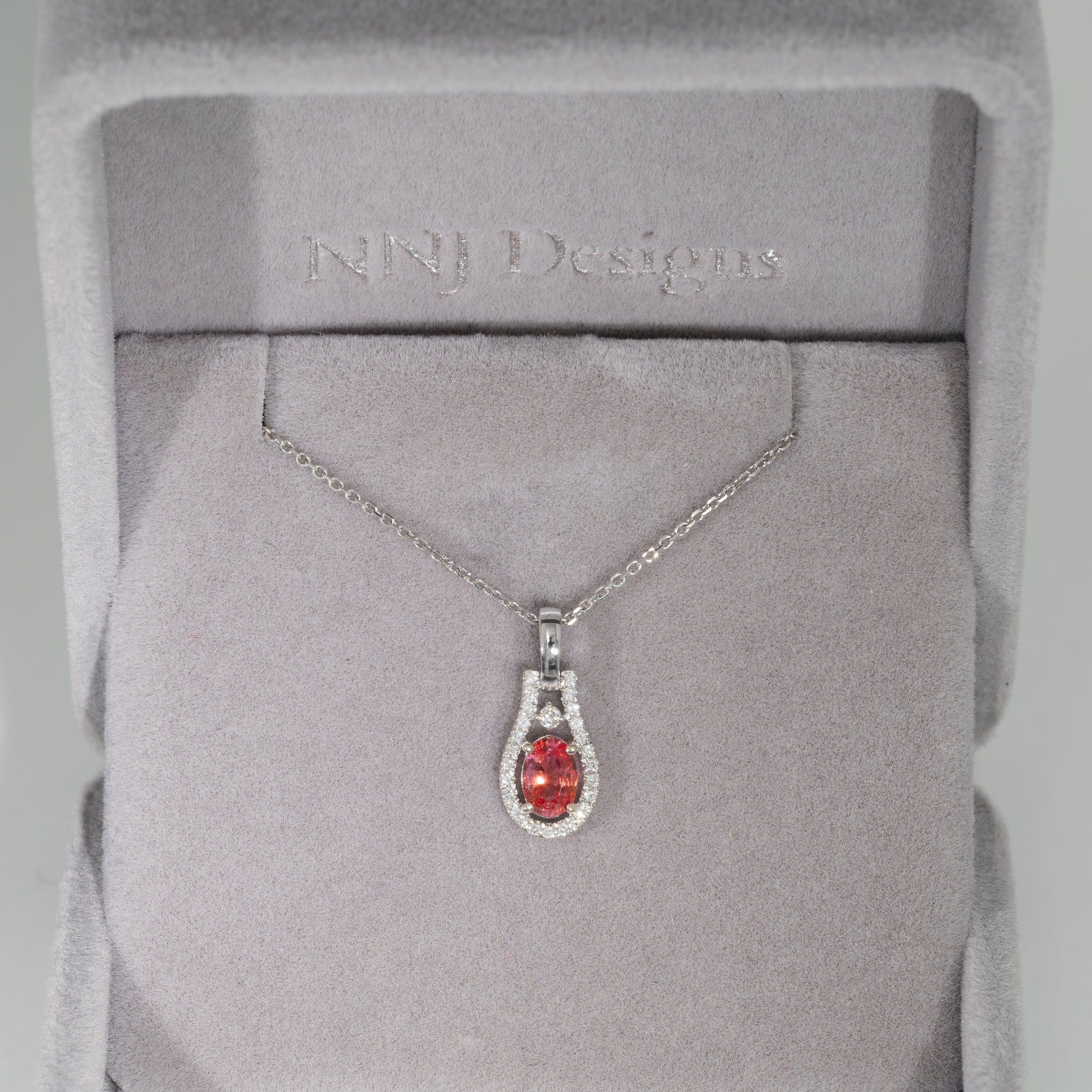 14K white gold padparadscha sapphire pendant