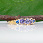 18K yellow gold estate ring with blue and purple sapphires
