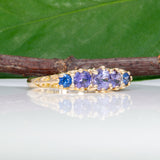 18K yellow gold estate ring with blue and purple sapphires