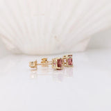 Pink Tourmaline Four Prong Solitaire Stud Earrings in Solid 14K Gold