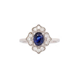 Sorrel Solid 14k White Gold Ceylon Sapphire Ring with Natural Diamonds Accents | 7x5mm
