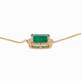 Ermine Solid 14k Gold Zambian Emerald Pendant with Natural Diamonds Halo, 8x6mm