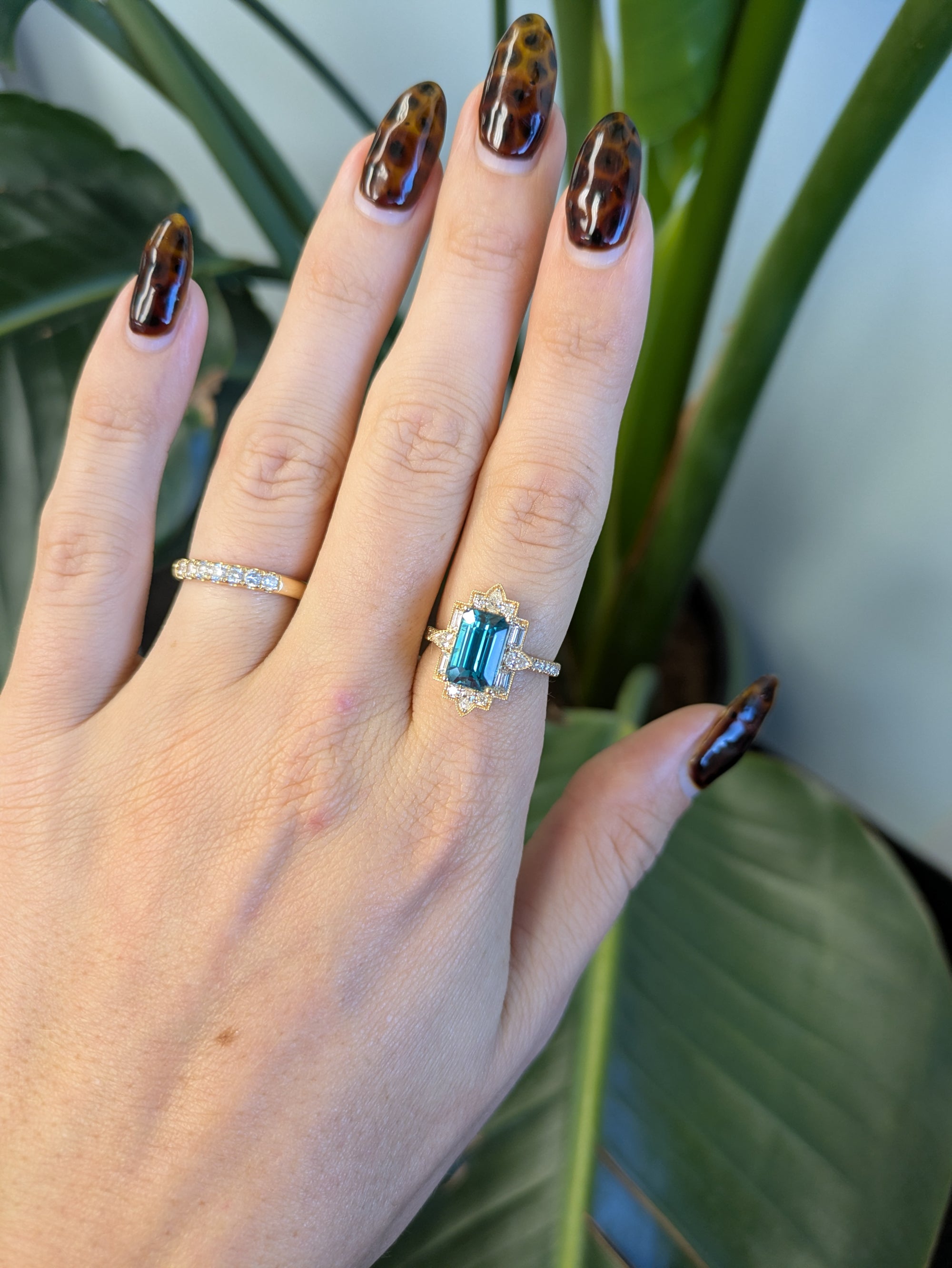 14K yellow gold cambodian blue zircon ring