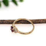Dainty Ruby Ring w Natural Diamond Accents in Solid 14K Yellow Gold | Oval 6x4mm