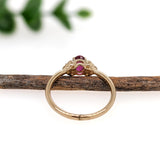 Dainty Ruby Ring w Natural Diamond Accents in Solid 14K Yellow Gold | Oval 6x4mm