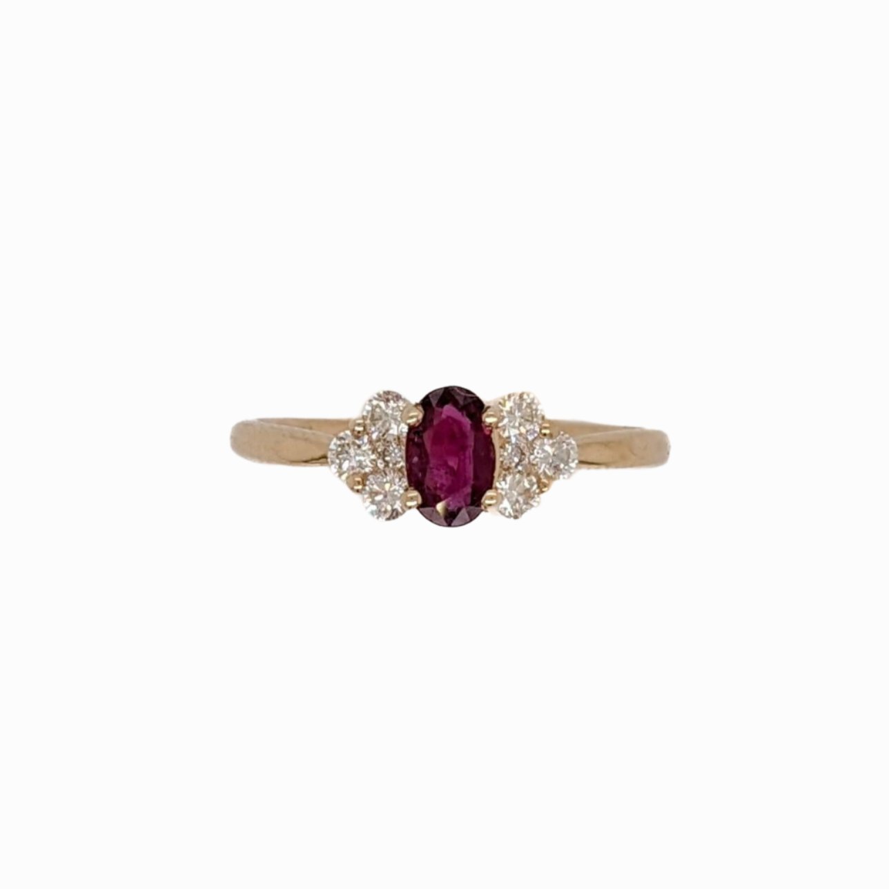 Dainty Ruby Ring w Natural Diamond Accents in Solid 14K Yellow Gold | Oval 6x4mm