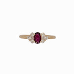 Dainty Ruby Ring w Natural Diamond Accents in Solid 14K Yellow Gold | Oval 6x4mm