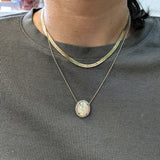 Raena 14K Yellow Gold Ethiopian Opal and Diamond Pendant | Oval 15.7x13mm