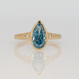 Elegant 2 Carat Blue Lab-Grown Diamond Ring with Genuine Natural Diamond Accents: Solid 14K Gold Statement Ring, 11x6mm