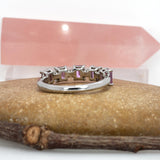Kairoa Solid 14k Gold Pink sapphire Band Ring with Natural Diamonds Accents, 4x3mm
