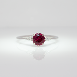 Razi Solid 14k Gold Rubellite Tourmaline Ring with Earth Mined Diamonds, Round 6mm
