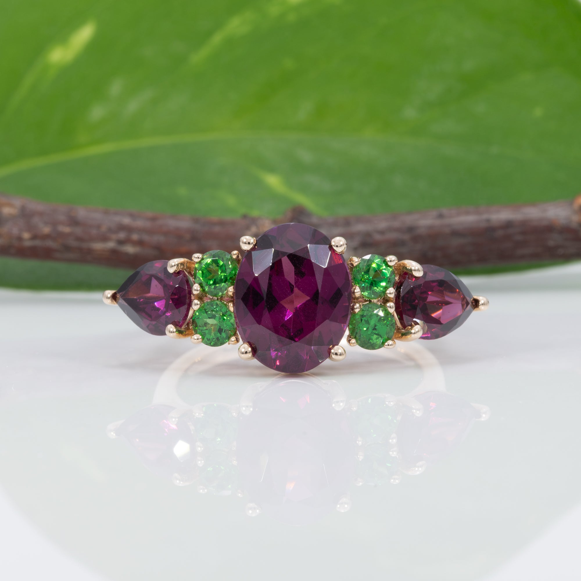 14K yellow gold purple garnet ring
