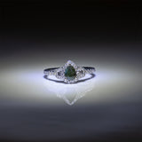 14K white gold pear alexandrite ring with diamond halo