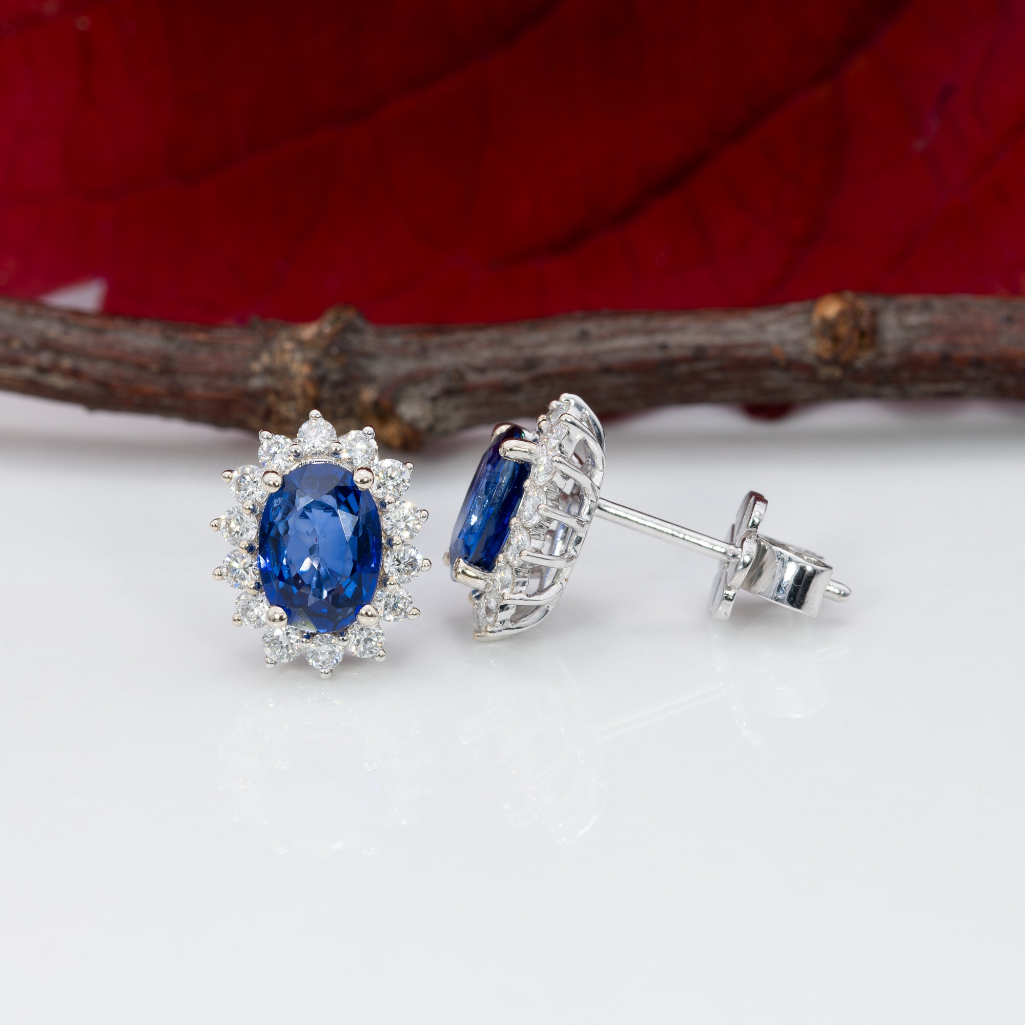 14K white gold ceylon blue sapphire earrings