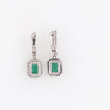 Michii Solid 14K Gold 2.3cts Emerald Earrings with Natural Diamonds Accents, Emerald cut 7x5mm