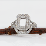 Modern East–West Emerald-Cut Semi-Mount Ring with Pavé Diamond Accents, Elegant 14K Gold Design Ready for Your Center Stone